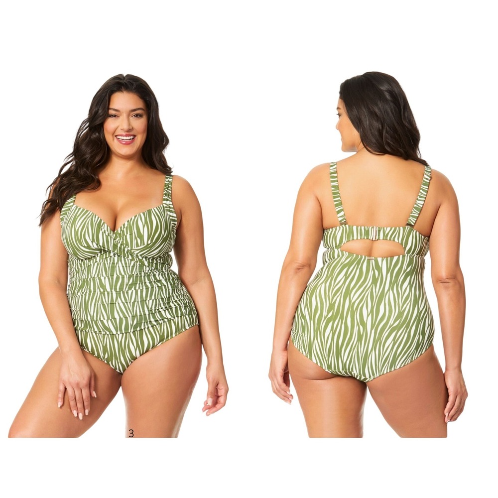 Anne Cole Green Zebra Print One Piece Swimsuit Plus Size 20W NWT 22PO07064